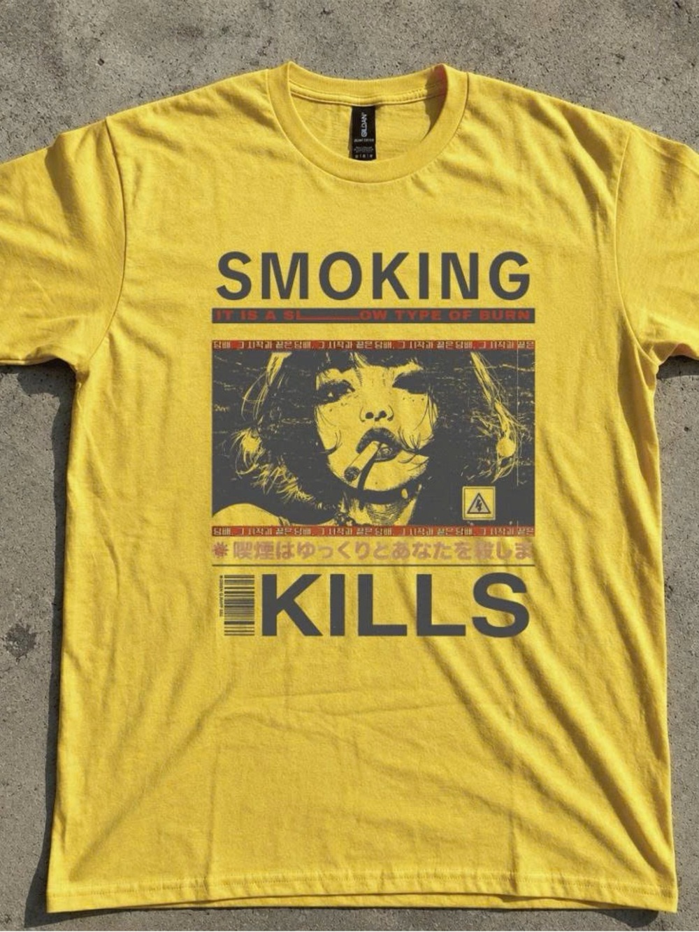 Graphic 'Smoking Kills' Yellow Men's T‑Shirt